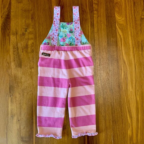 MATILDA JANE Striped Overalls Girls 12-18 Mos Pink Stripes Floral Ruffles Romper - Picture 10 of 11